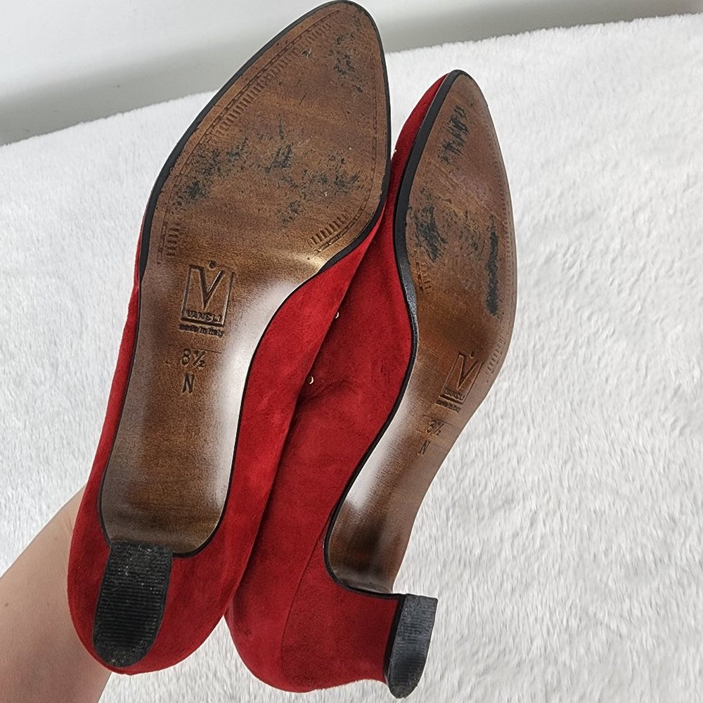 Vaneli Vintage Red and Gold Suede Leather Kitten Heel Pointed Toe Slip On Pumps - Picture 7 of 7
